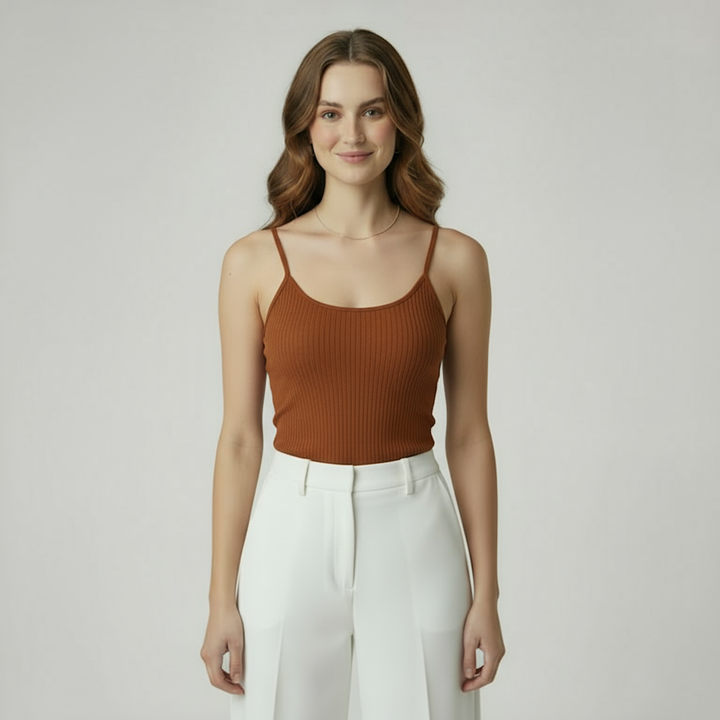 Classic Brown Ribbed Tank Top