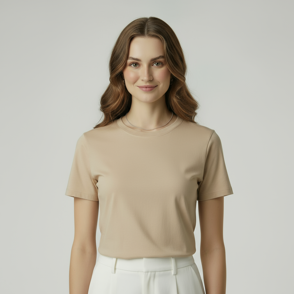 Classic Beige Cotton Short-Sleeve T-Shirt