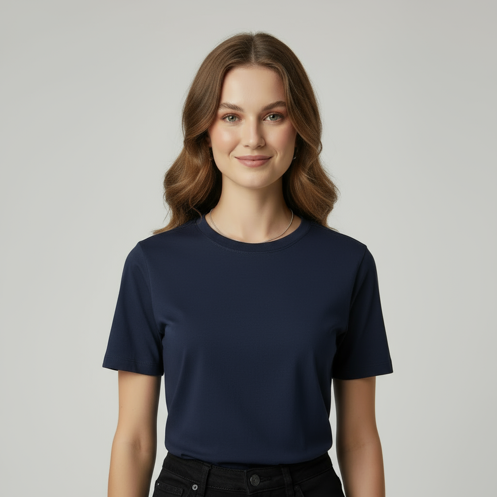 Women’s Navy Blue Round-Neck T-Shirt