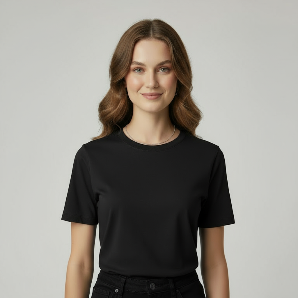 Women’s Classic Black Round-Neck T-Shirt