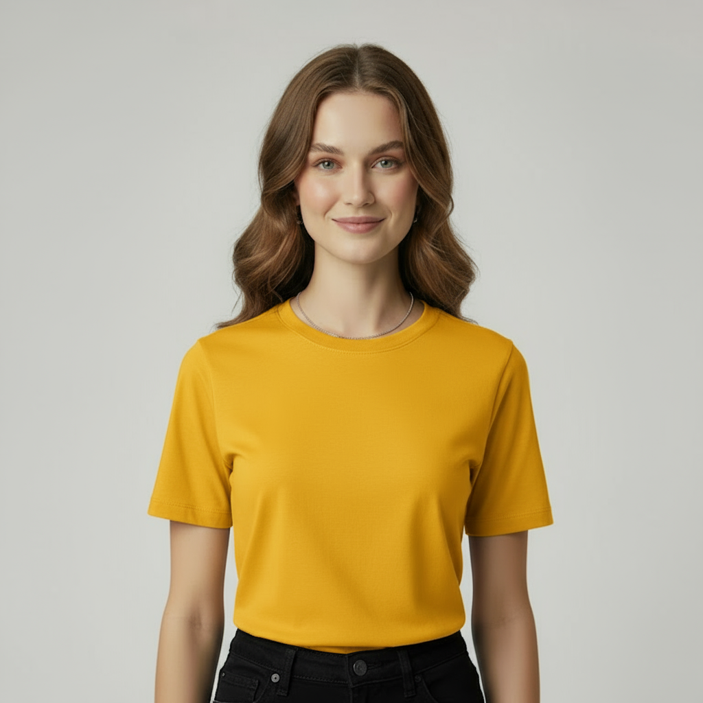 Women’s Mustard Yellow Round-Neck T-Shirt