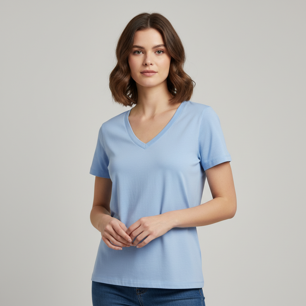 Women’s Premium Cotton V-Neck T-Shirt – Sky Blue