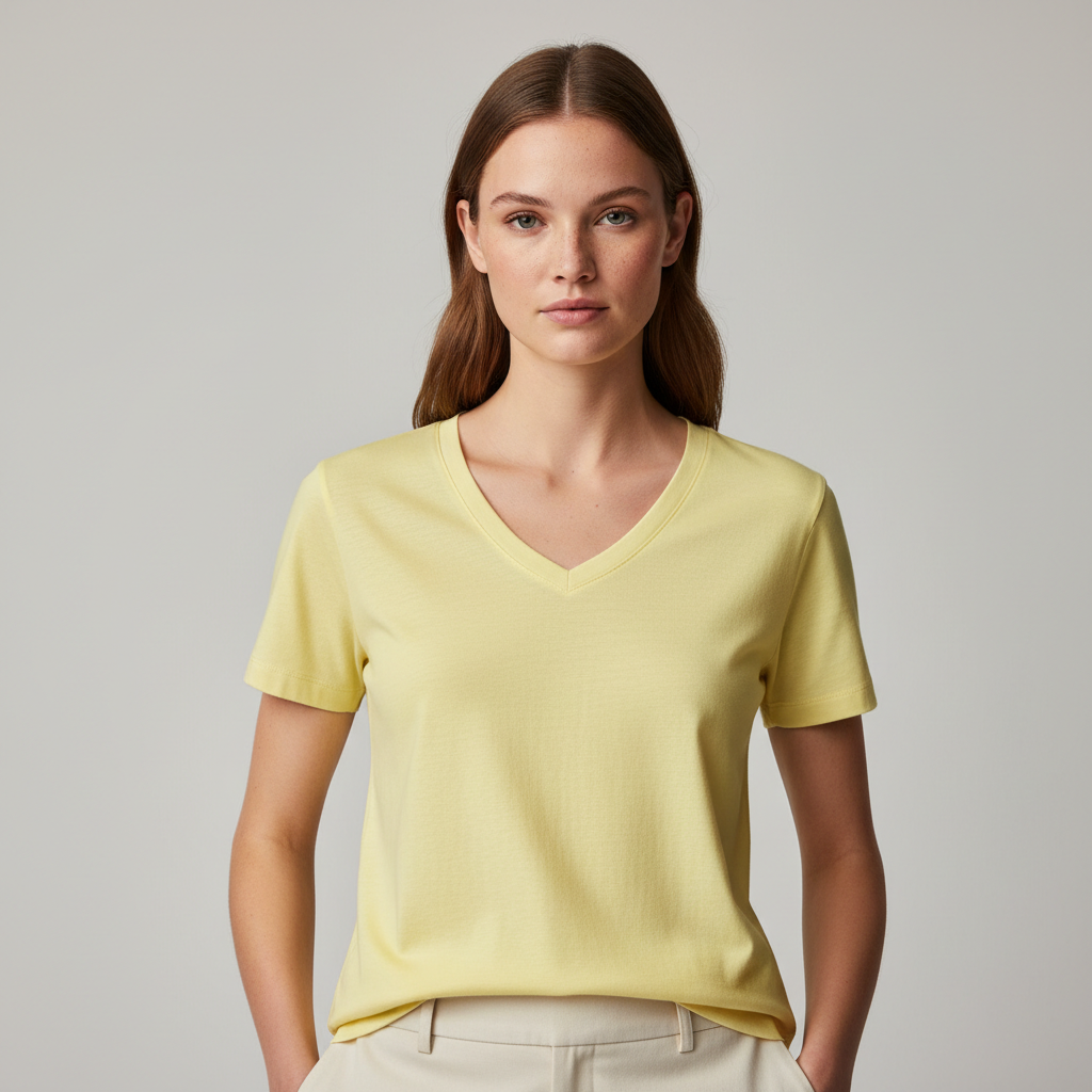 Women’s Premium Cotton V-Neck T-Shirt – Soft Yellow